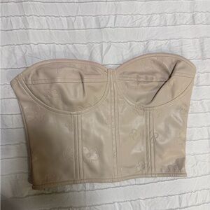 Strapless Floral Embossed Bustier in Light Beige
